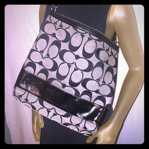 Coach patent leather and canvas messenger bag